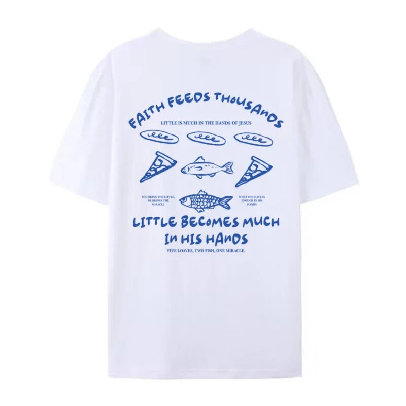 Loaves and Fishes Graphic T-Shirt Retro Boho Christian Jesus Math Shirt Cool Religious Faith Apparel Unisex Clothing Streetwear